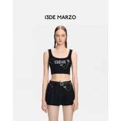13De Marzo Badge Punk Knit Skirt Shorts Black