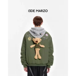 13De Marzo Badges Plush Bear MA-1 Jacket Olive Green