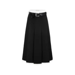 13De Marzo Base Pleated Long Skirt Black