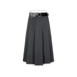 13De Marzo Base Pleated Long Skirt Gray