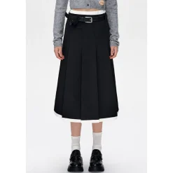 13De Marzo Base Pleated Long Skirt Black