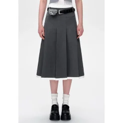 13De Marzo Base Pleated Long Skirt Gray