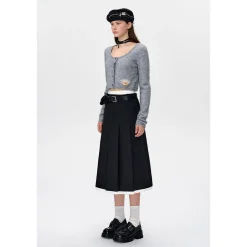 13De Marzo Base Pleated Long Skirt Black