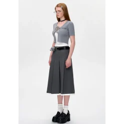 13De Marzo Base Pleated Long Skirt Gray