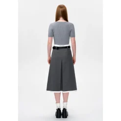 13De Marzo Base Pleated Long Skirt Gray