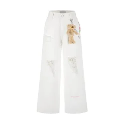 13De Marzo Beaded Logo Chain Wide-Leg Jeans White