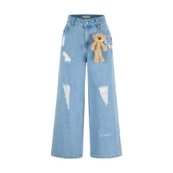 13De Marzo Beaded Logo Chain Wide-Leg Jeans Blue