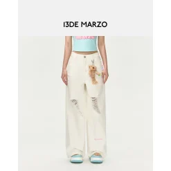 13De Marzo Beaded Logo Chain Wide-Leg Jeans White