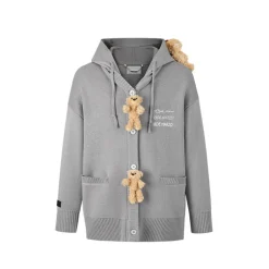 13De Marzo Bear Button Knit Hooded Cardigan