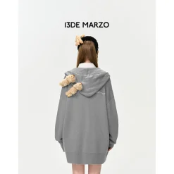 13De Marzo Bear Button Knit Hooded Cardigan