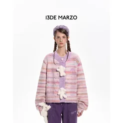 13De Marzo Bear Button Space Dye Cardigan Purple