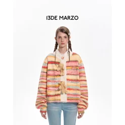 13De Marzo Bear Button Space Dye Cardigan Orange