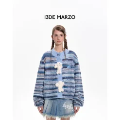 13De Marzo Bear Button Space Dye Cardigan Blue