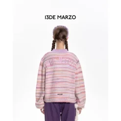 13De Marzo Bear Button Space Dye Cardigan Purple