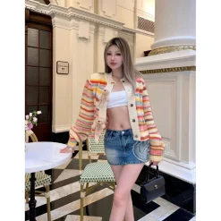 13De Marzo Bear Button Space Dye Cardigan Orange