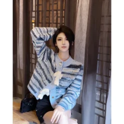 13De Marzo Bear Button Space Dye Cardigan Blue