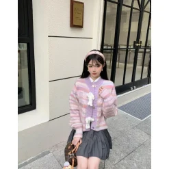 13De Marzo Bear Button Space Dye Cardigan Purple