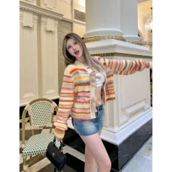 13De Marzo Bear Button Space Dye Cardigan Orange