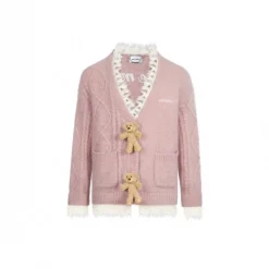 13De Marzo Bear Button Unedged Cardigan Pink