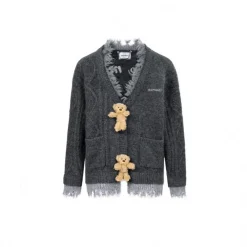 13De Marzo Bear Button Unedged Cardigan Grey