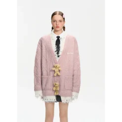 13De Marzo Bear Button Unedged Cardigan Pink
