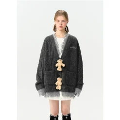 13De Marzo Bear Button Unedged Cardigan Grey