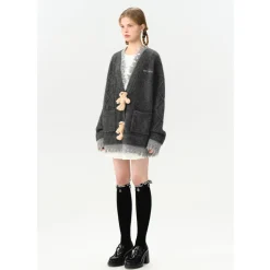 13De Marzo Bear Button Unedged Cardigan Grey