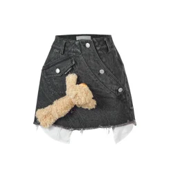 13De Marzo Bear Curved Denim Skirt