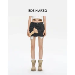 13De Marzo Bear Curved Denim Skirt