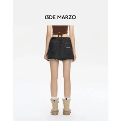 13De Marzo Bear Curved Denim Skirt