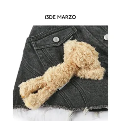13De Marzo Bear Curved Denim Skirt