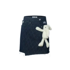 13De Marzo Bear Diamond Check Denim Skirt Black