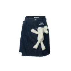 13De Marzo Bear Diamond Check Denim Skirt Black