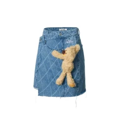 13De Marzo Bear Diamond Check Denim Skirt Blue