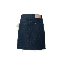 13De Marzo Bear Diamond Check Denim Skirt Black