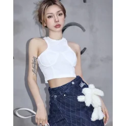 13De Marzo Bear Diamond Check Denim Skirt Blue