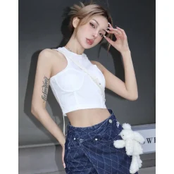 13De Marzo Bear Diamond Check Denim Skirt Blue