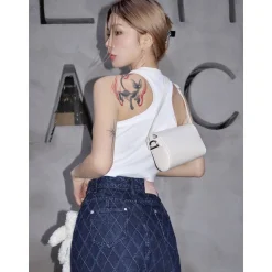 13De Marzo Bear Diamond Check Denim Skirt Blue