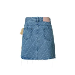 13De Marzo Bear Diamond Check Denim Skirt Blue