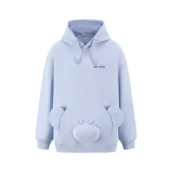 13De Marzo Bear Embossment Pocket Hoodie Blue