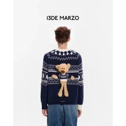 13De Marzo Bear Exotic Vintage Knit Sweater Navy Blue
