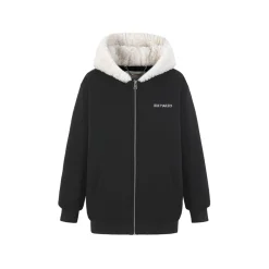13De Marzo Bear Hood Zip Up Fuzzy Hoodie Black
