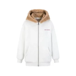 13De Marzo Bear Hood Zip Up Fuzzy Hoodie White