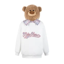 13De Marzo Bear Hood Zip Up Fuzzy Hoodie White