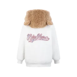 13De Marzo Bear Hood Zip Up Fuzzy Hoodie White