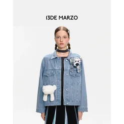 13De Marzo Bear In Wormhole Denim Jacket Blue