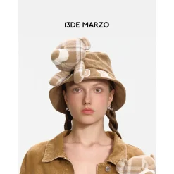 13De Marzo Bear In Wormhole Denim Bucket Hat Brown