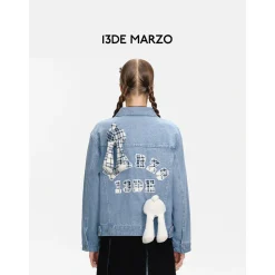 13De Marzo Bear In Wormhole Denim Jacket Blue