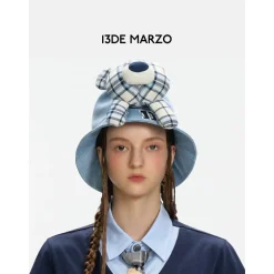 13De Marzo Bear In Wormhole Denim Bucket Hat Blue