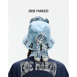 13De Marzo Bear In Wormhole Denim Bucket Hat Blue